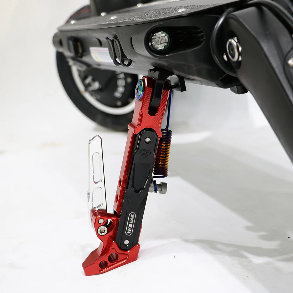 Spirit Beast aluminum alloy kickstand for electric scooters in red, neochrome, and gray/black colors